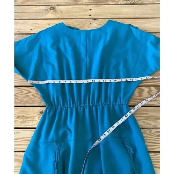 Vintage Sun Country Togs Dolman Sleeve Cinch Waist Fringed Detail Dress Medium - Picture 6 of 7